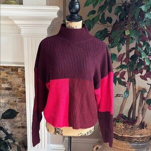 BP Two-Tone Burgundy and Pink Turtleneck Sweater